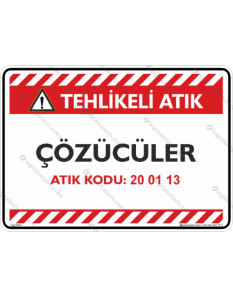 Çözücüler Atık Kodu: 20 01 13